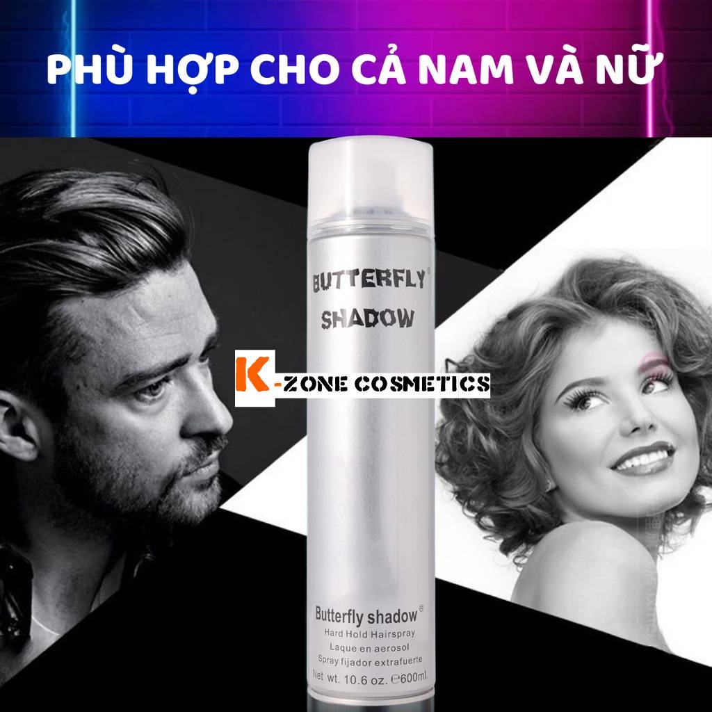 Gôm xịt tóc Butterfly Shadow 320ml 600ml Chính hãng Gôm bạc giữ nếp tạo kiểu