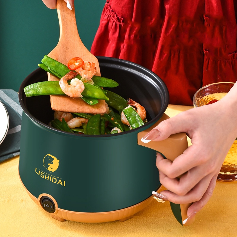 Nồi lẩu điện Mini chống dính LISHIDAI 18cm kèm giá hấp Inox, Ca nấu mì đa năng dung tích 1.8L - BẢO HÀNH 12 THÁNG