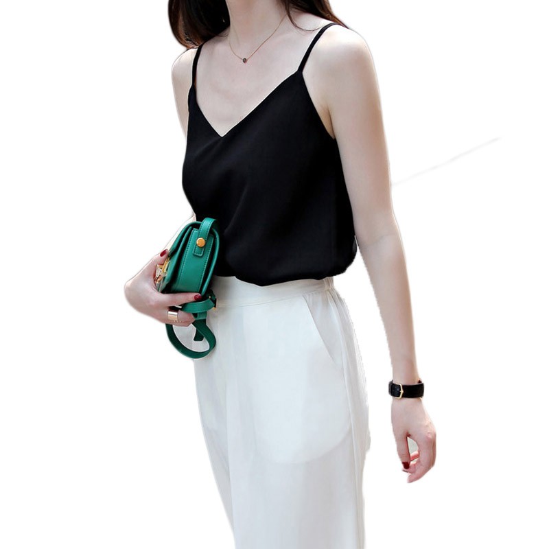 Áo kiểu IELGY hai dây chiffon cổ chữ V thời trang đơn giản dành cho nữ