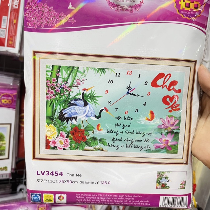 Tranh Đính Đá-Tranh Thêu Đồng Hồ Cha Mẹ Vs069,Lv3454