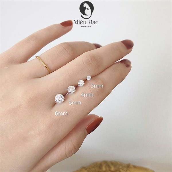 Bông Tai Bạc Nữ MIÊU BẠC Mặt 3 mm đến 6 mm phong cách thời trang Ulzzang Unisex phụ kiện trang sức nữ B000145