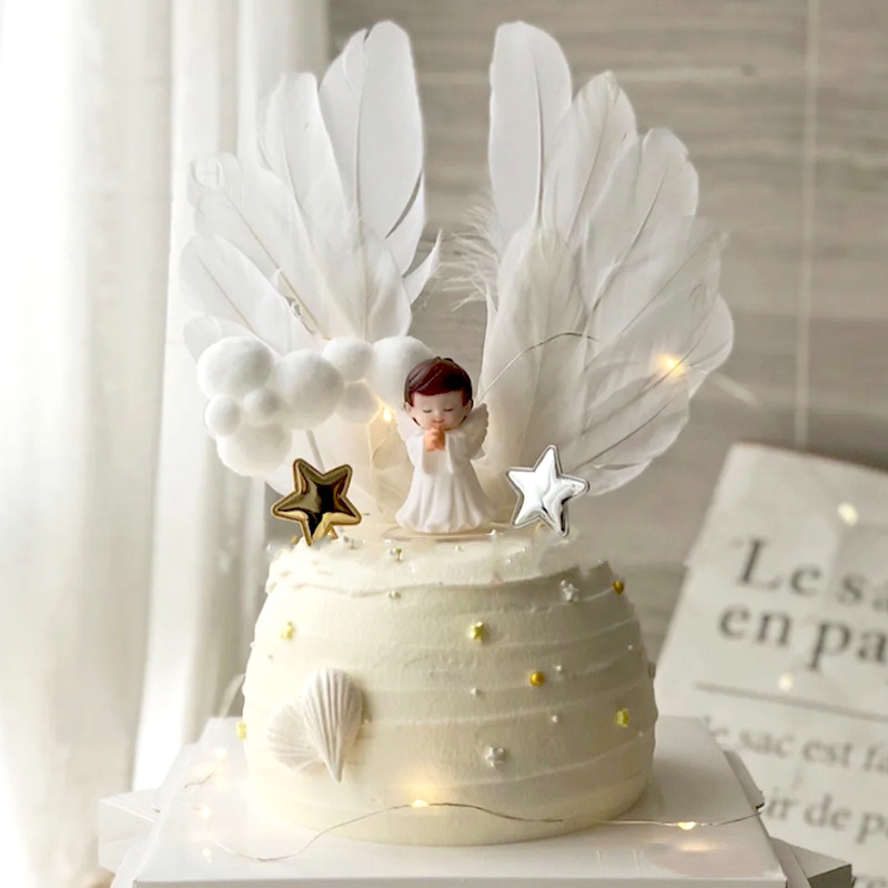 1 Cánh Thiên Thần Bằng Lông Vũ Màu Vàng Dễ Thương Dùng Trang Trí Bánh Kem Tiệc Cưới / Sinh Nhật / Lễ Tình Nhân