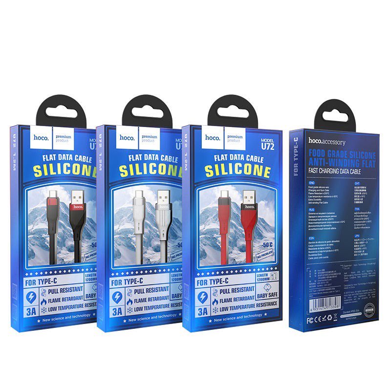 Cáp sạc nhanh Hoco U72 Silicon bền bỉ 2.4A cho iPhone, iPad, Android dây dài 1.2m - Chính hãng