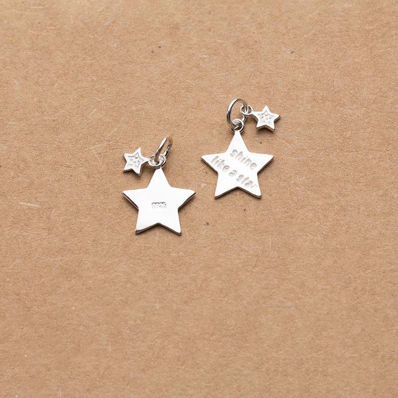 Charm bạc s925 hình sao năm cánh có khắc chữ "Shine like a star" size 11x11mm (charm treo) - Panda House