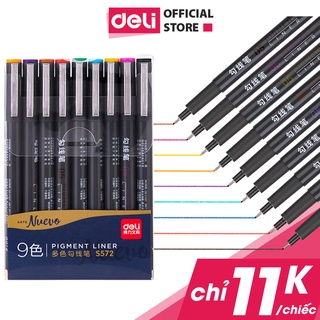 Bút đi nét liner 9 màu Deli - Ngòi bọc kim loại 0.5mm - Màu gốc nước - 9 màu 9 chiếc/Hộp - 1 Hộp - S572