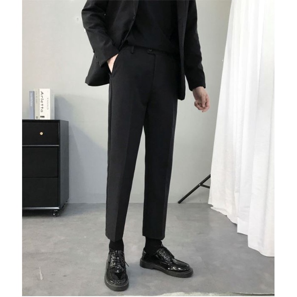 Quần Tây Âu Nam Ống đứng Công Sở 2 Màu Đen, Ghi Form Đứng Kiểu Dáng Basic Lịch Lãm Trẻ Trung Hàn Quốc