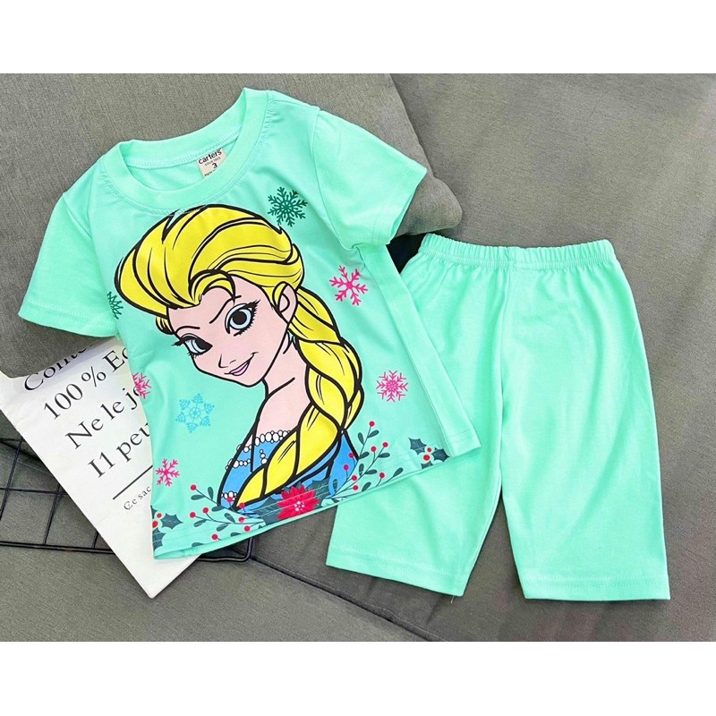 Bộ ngố quần lửng thun cotton chính phẩm phối thun lạnh siêu cute cho bé gái - Bộ quần áo bé gái