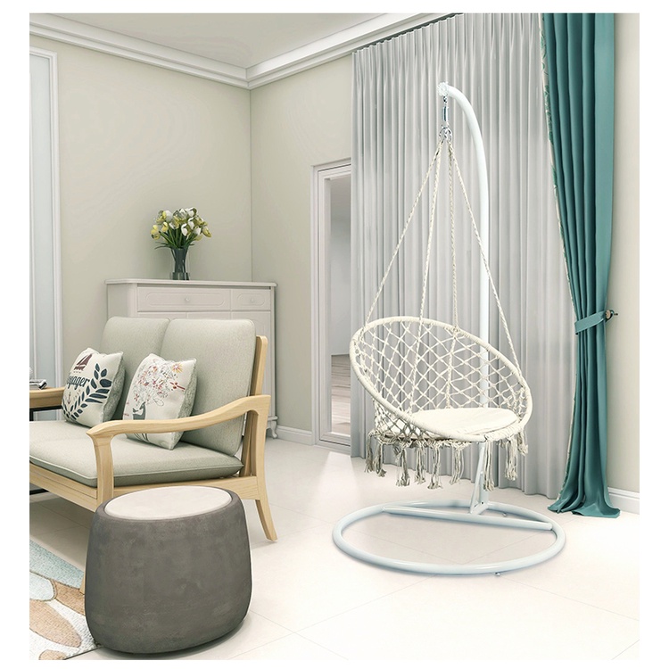 Xich đu Macrame cotton Swing kinh bắc siêu chất mầu kem Trắng- Có Cần treo đi kèm