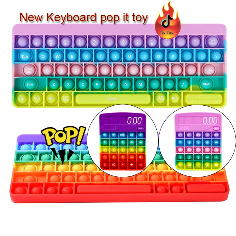 Đồ chơi nhấn bóng khí pop it hình bàn phím máy tính/ máy tính bỏ túi nhiều màu sắc giải tỏa căng thẳng cho trẻ em