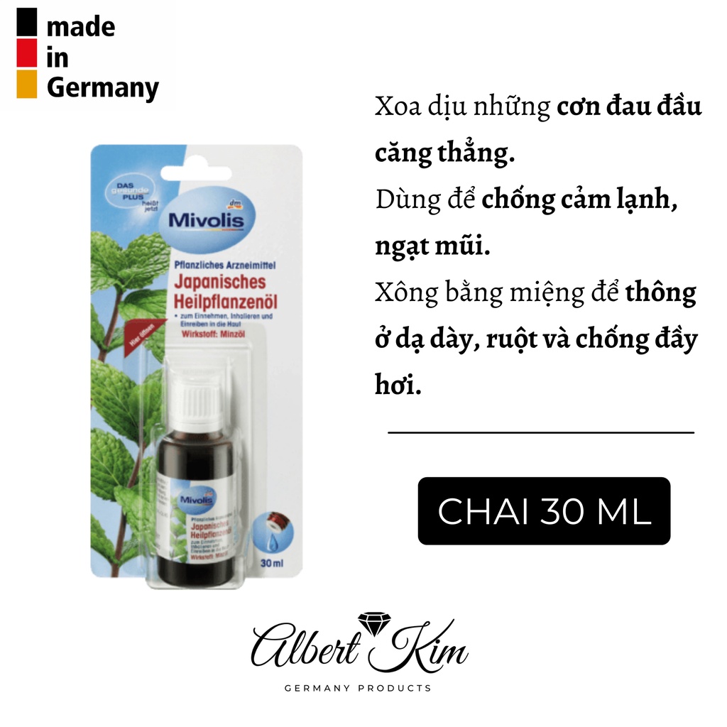 [ Hàng Đức ] Tinh dầu bạc hà Mivolis nhiều công dụng - Nội địa Đức - 30ml