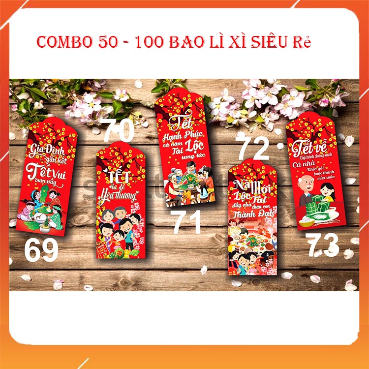 combo 50 - 100 bao lì xì tết 2022 rẻ đẹp dễ thương đa dạng mẫu mã (tặng kèm túi bóng kính)