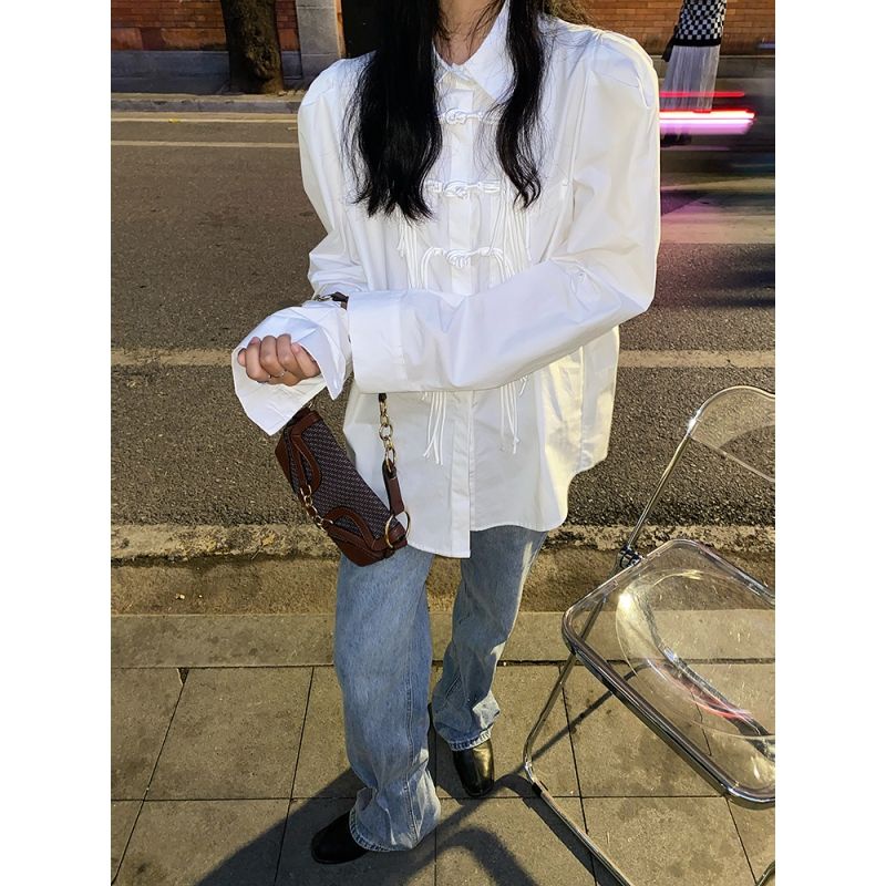 Áo Sơ Mi Nữ Dài Tay Cài Nút Thiết Kế Mới Phong Cách Hàn Quốc Dễ Phối Đồ