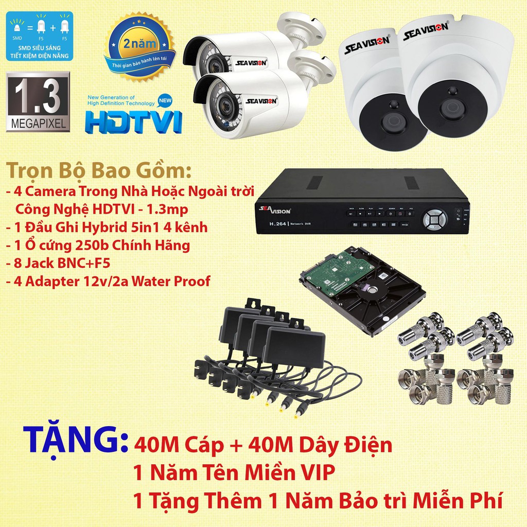 Bộ 4 camera Seavision chất lượng HD, BH 24TH, bao lắp đặt