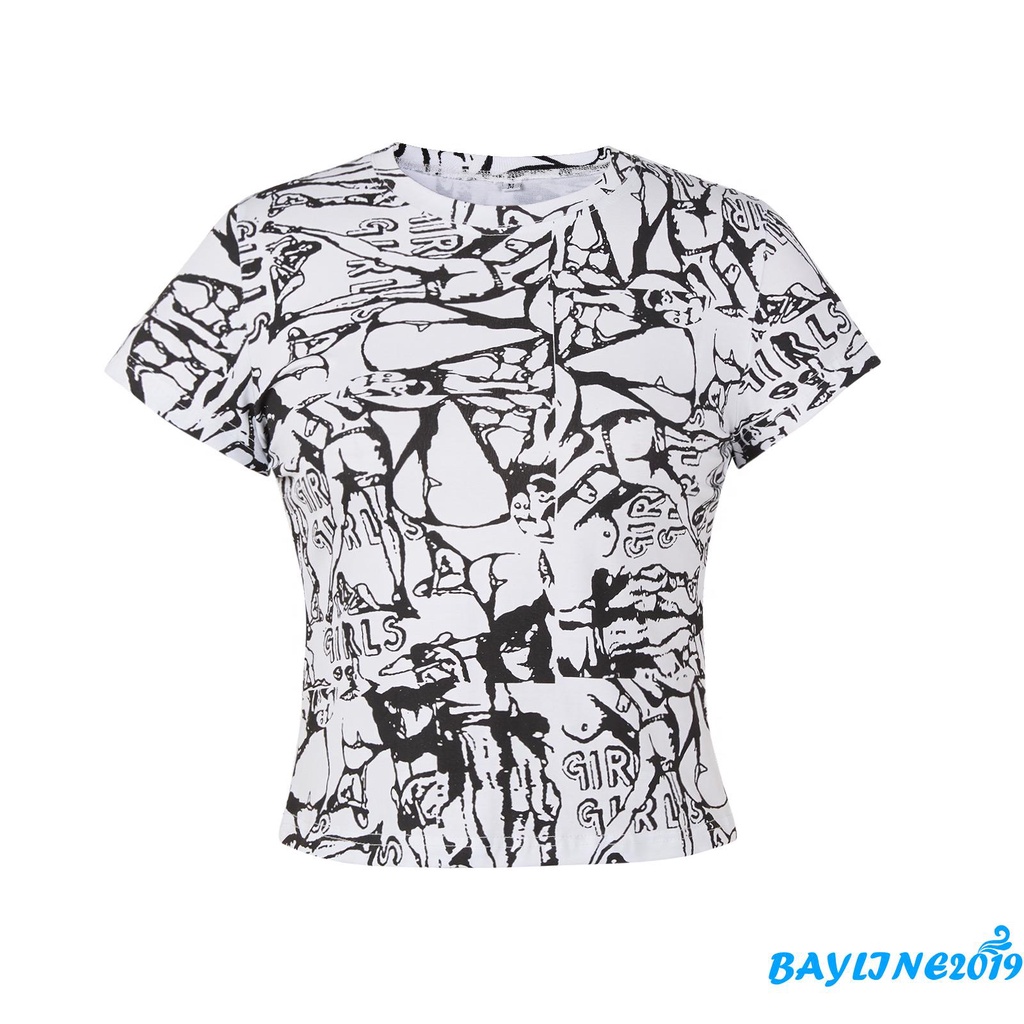 Áo Thun Lửng Ngắn Tay In Họa Tiết Thời Trang Dành Cho Nữ