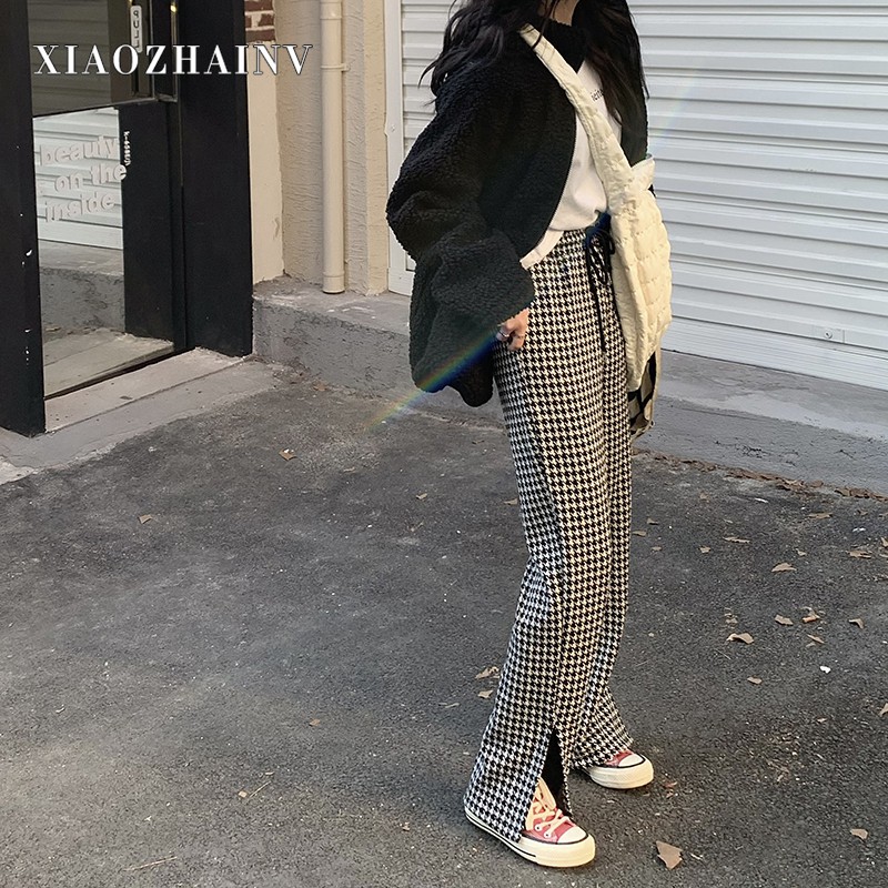 Quần Ống Rộng Xiaozhainv Họa Tiết Houndstooth Phong Cách Hàn Quốc Dễ Phối Đồ | BigBuy360 - bigbuy360.vn