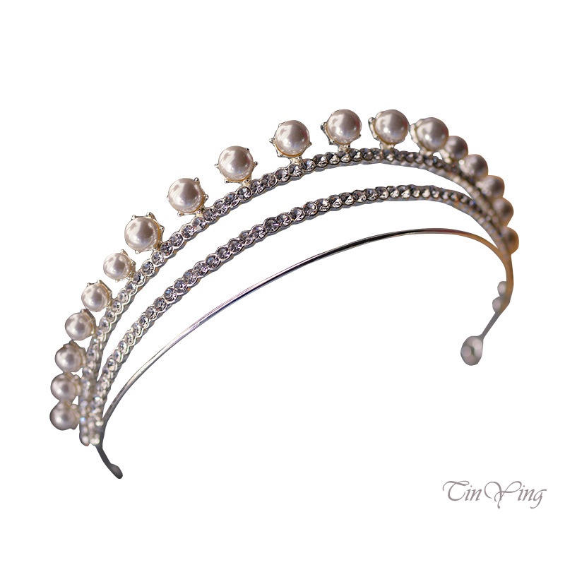 GETNOIVAS Vương miện đính đá 3 hàng lấp lánh cho phù dâu