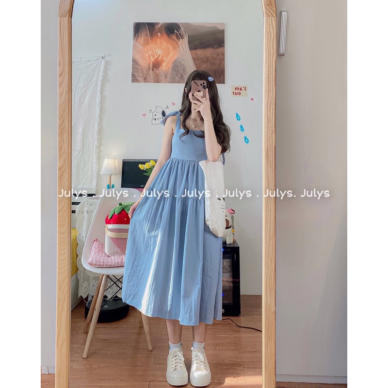 Váy hai dây bản to dáng babydoll buộc vai