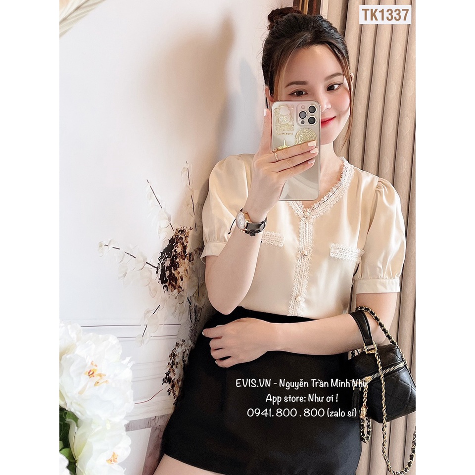 Áo lụa cao cấp phối viền ren tiểu thư sang chảnh TK1337