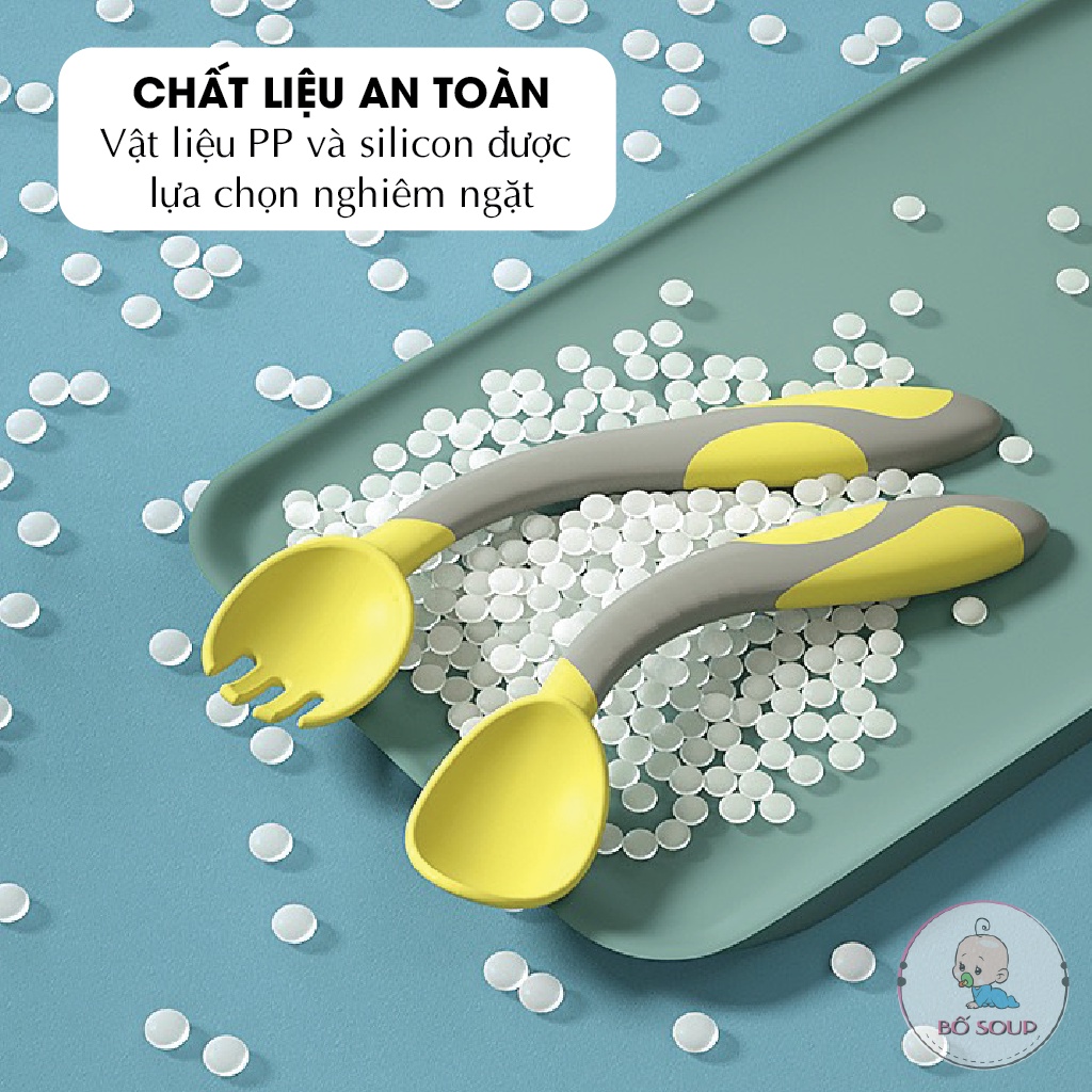 Thìa Dĩa Misuta Bẻ Cong Tập Ăn Tập Xúc Cho Bé Chất Liệu Silicon Cao Cấp.