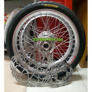 BÁNH căm RAIDER SATRIA niềng nhôm BANZAI trước 1.4 sau1.6 căm đùm mạ crom full vỏ ruột maxxis kèm 2 đĩa trước sau