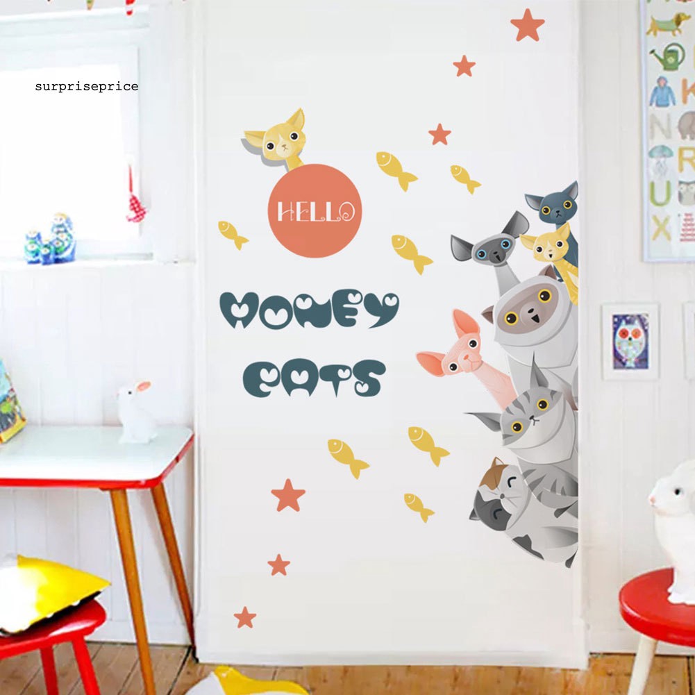 Miếng Dán Tường Trang Trí Hình Mèo Hoạt Hình Đáng Yêu