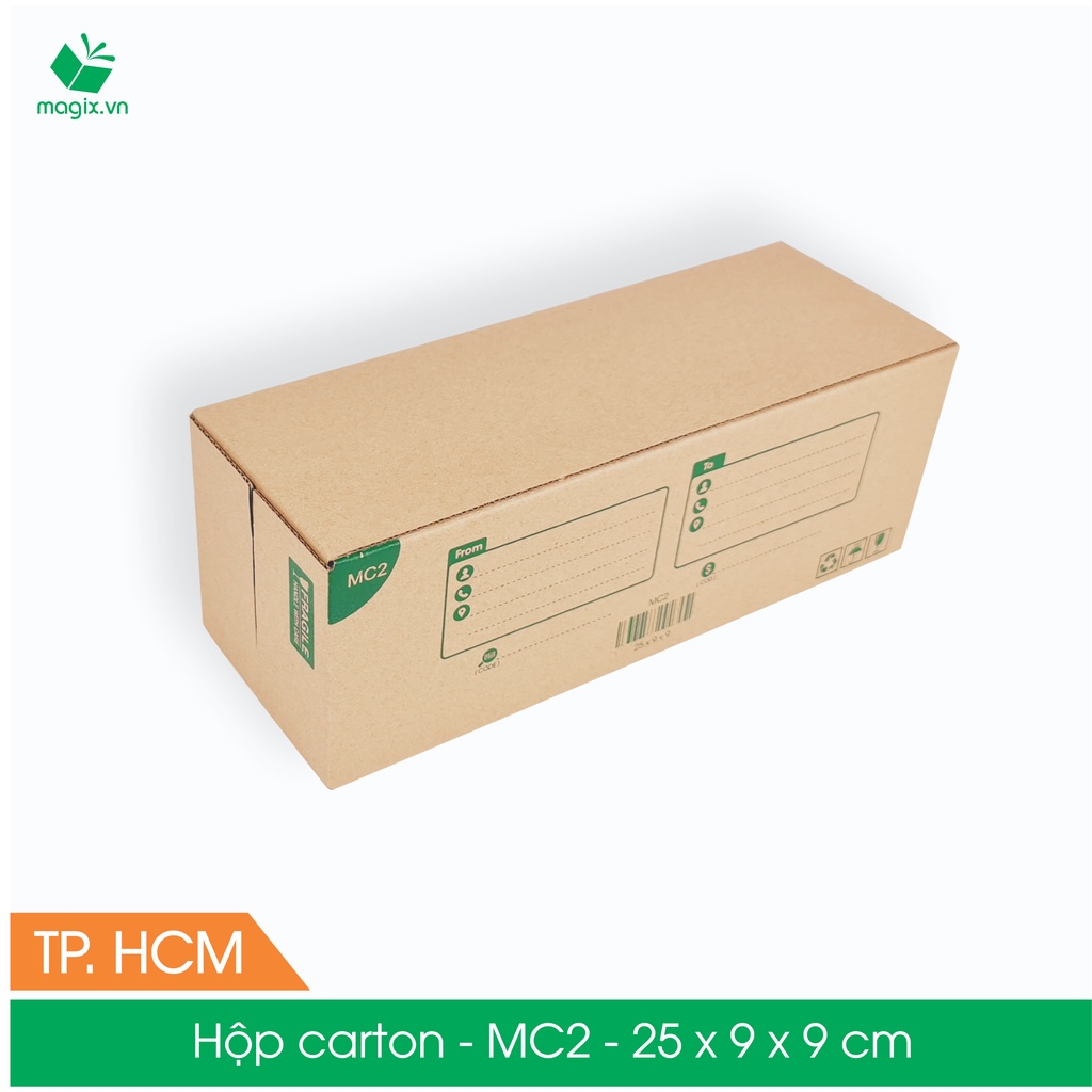 MC2 - 25x9x9 cm - 100 Thùng hộp carton + tặng 50 decal HÀNG DỄ VỠ