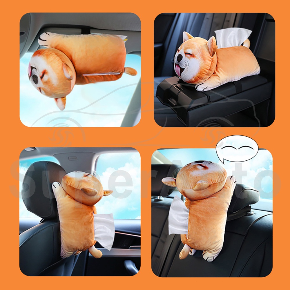 SuperAuto Hộp Đựng Khăn Giấy Hình Chó Mèo 3D Dễ Thương Cho Xe Hơi Phụ KiệN Ô Tô