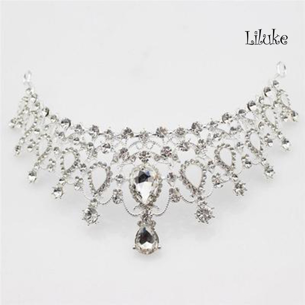 Bộ 3 Món Vòng cổ + Bông Tai + Vương Miện + Băng Đô Sang Trọng Thời Trang Cho Nữ