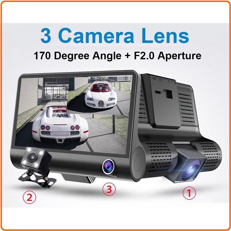 Camera hành trình ô tô 3 mắt camera, màn hình 4 inh full HD, ghi hình đa chiều, có chế độ ghi đè -LaKaDo