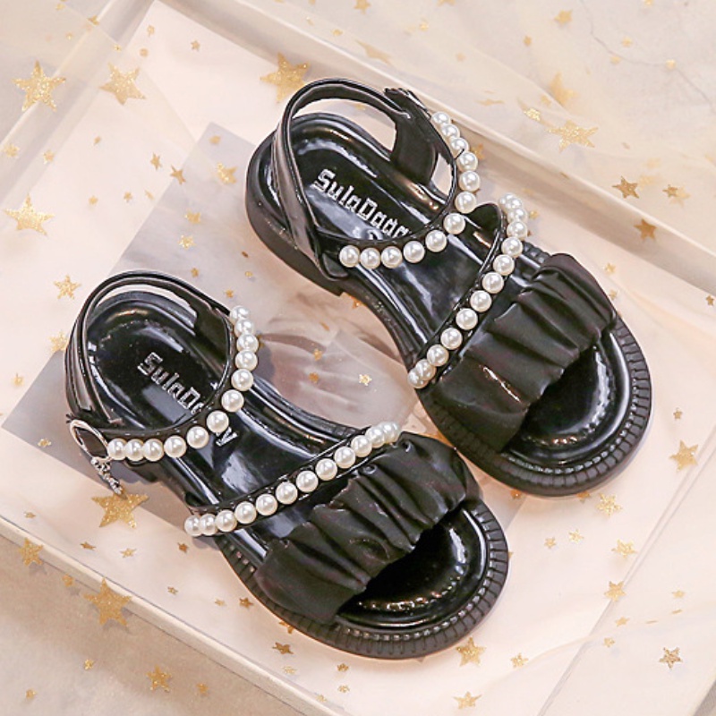 Giày Sandal Công Chúa Đế Mềm Đính Ngọc Trai Thời Trang Mùa Hè Phong Cách Hàn Quốc Cho Bé Gái