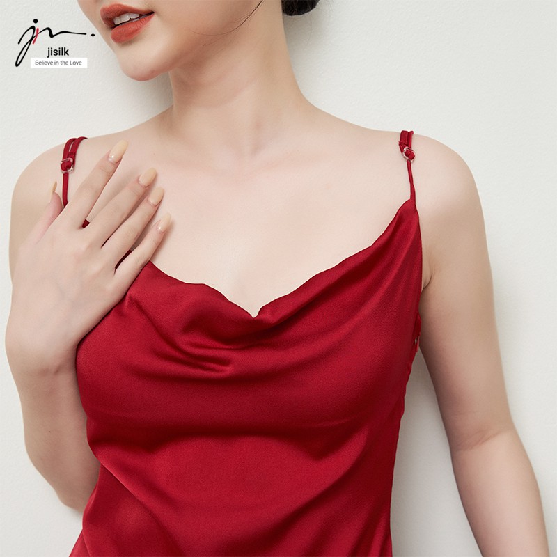 Váy 2 dây lụa cổ đổ, đầm đi tiệc cưới dạ hội sự kiện sang trọng dáng dài có điều chỉnh dây Partyqueen L.V2D-03 - jisilk | BigBuy360 - bigbuy360.vn