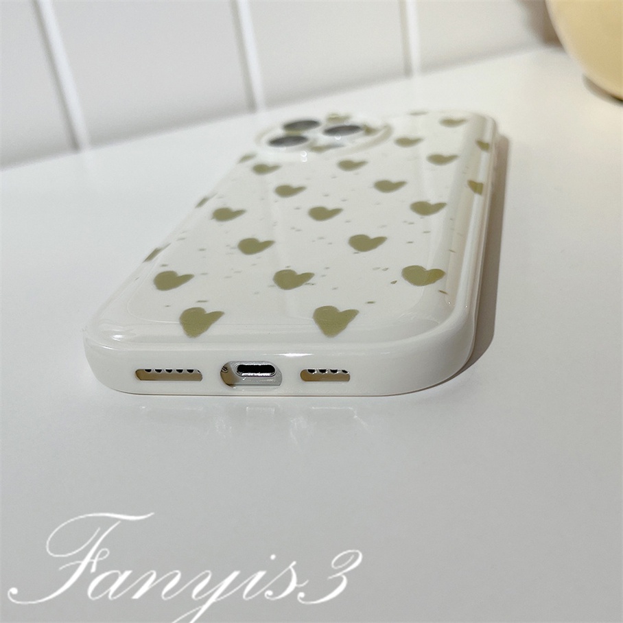 Ốp Điện Thoại Mềm Đệm Khí Hình Trái Tim Màu Xanh Lá Cho iPhone 14 13 12 11 Pro Max X XR Xs Max 8 7 6 6s Plus SE 2020
