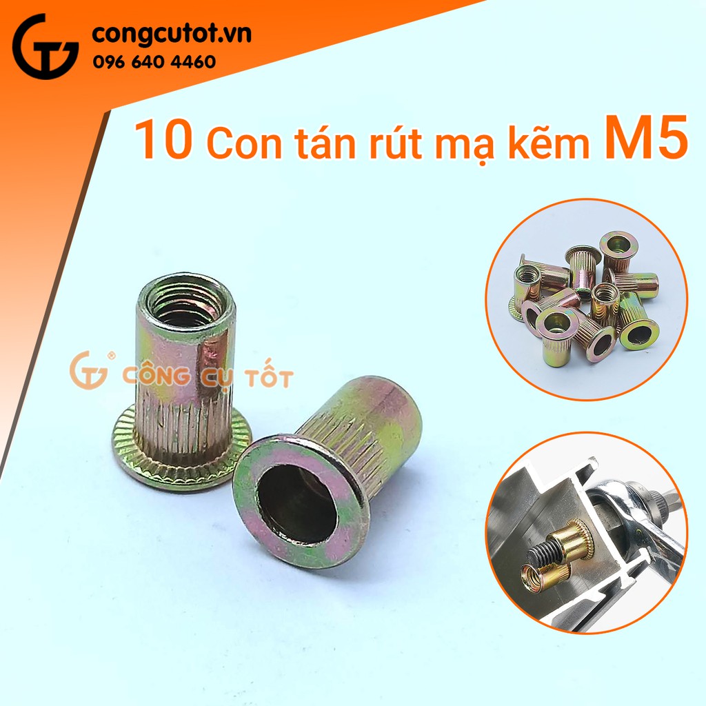 Tán rút mạ kẽm 7 màu M5