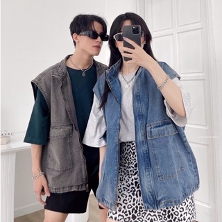 Áo khoác bò, áo khoác gile denim khó zip túi hộp vuông 5723