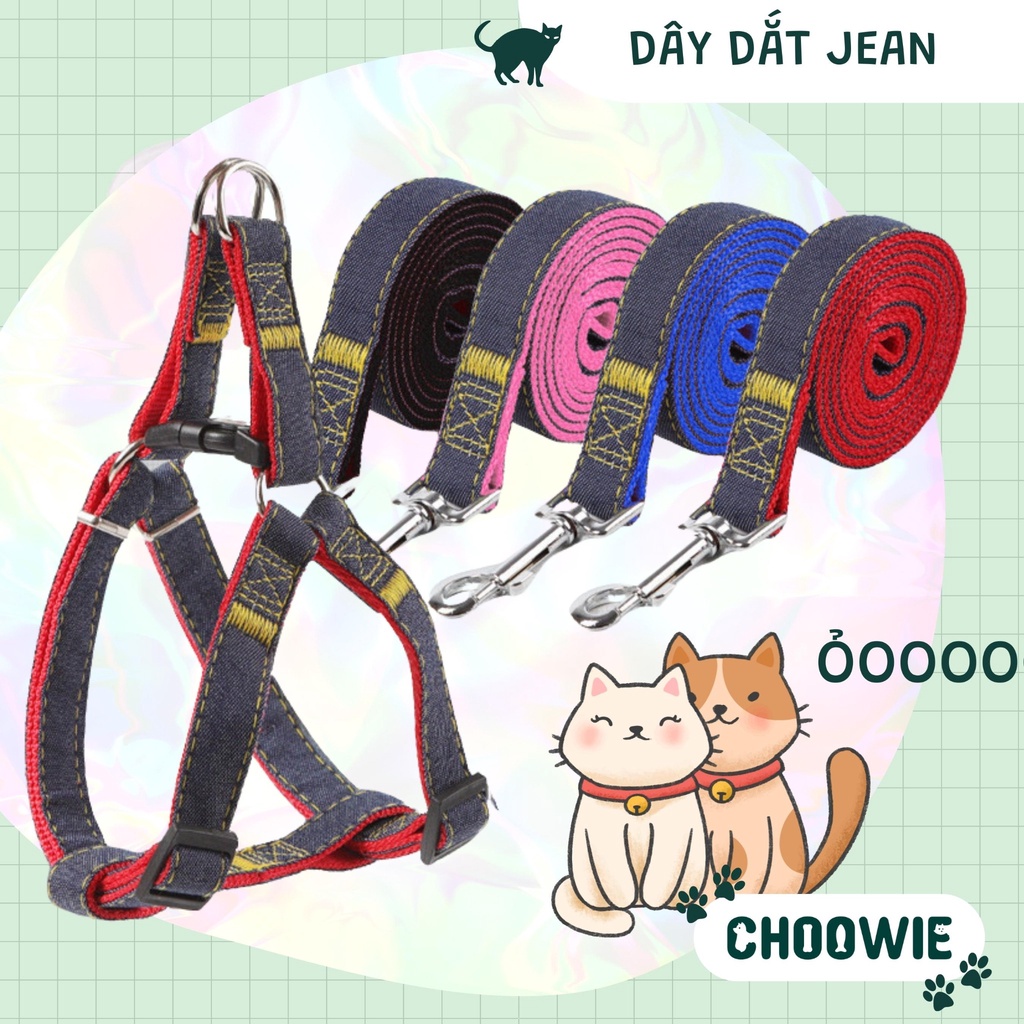 Dây dắt JEAN dạng yếm dày 1 cm và 1,5 cm | Phụ kiện chó mèo