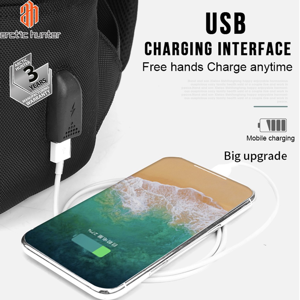 Balo học sinh Arctic Hunter chất liệu Oxford chống nước, có cổng USB - B00361