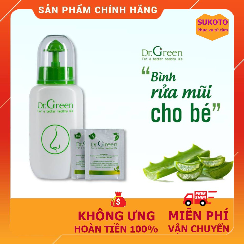 Bình Rửa Mũi Dr Green 240ml Tặng Kèm 10 Gói Muối Biển - Không Lo Viêm Mũi, Ho Khi Giao Mùa