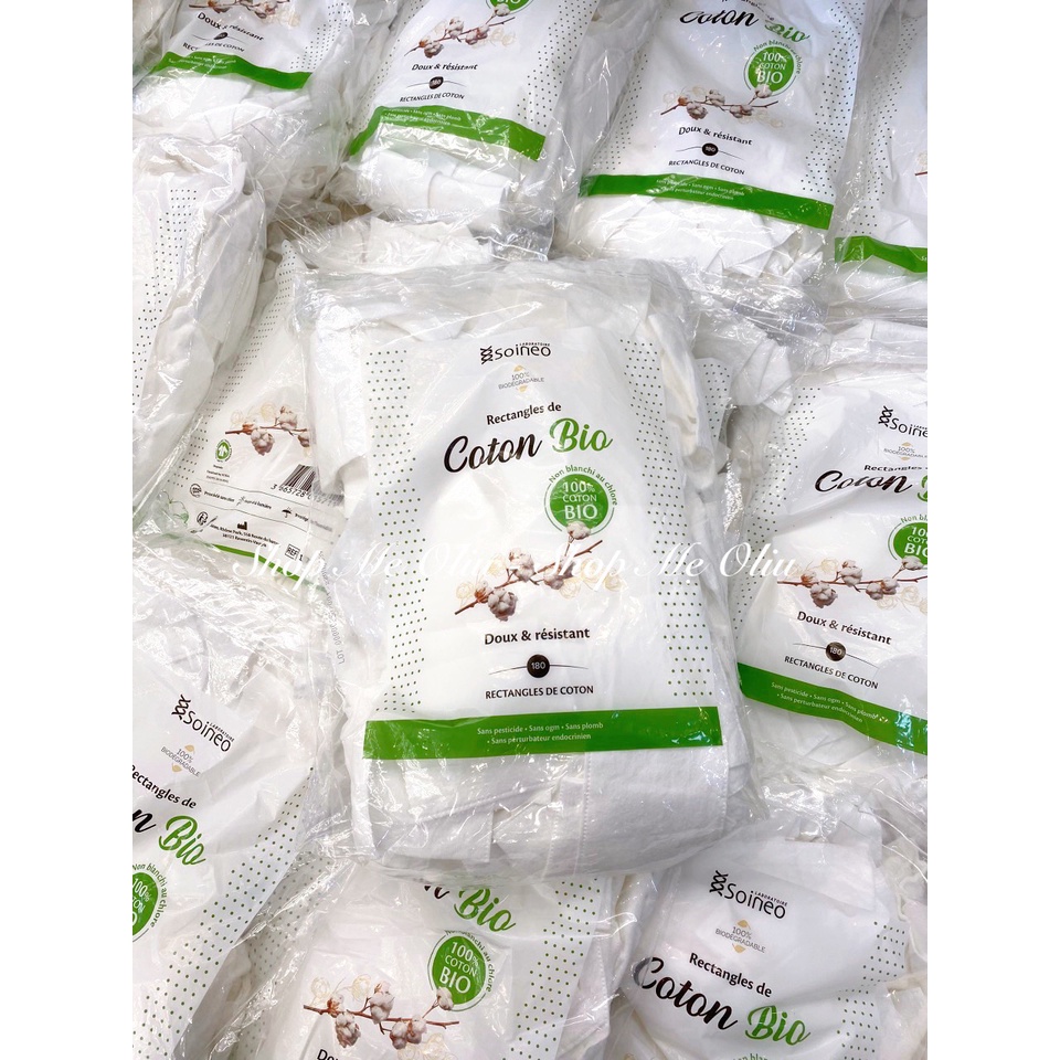 Bông đa năng hữu cơ Soineo Rectangles ( tẩy trang, bông lau vệ sinh ) 180 miếng