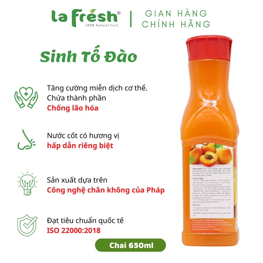 Sinh Tố Đào LaFresh Đà Lạt Chai 650ml - Chuyên Dùng Pha Chế