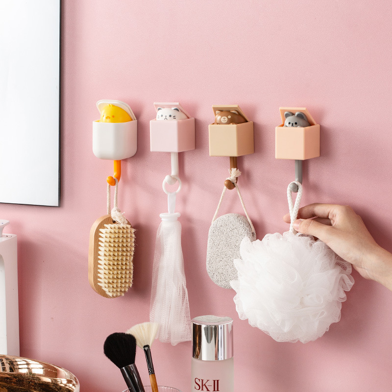 Móc dán tường không đục lỗ họa tiết mèo sáng tạo treo đồ dùng tiện lợi