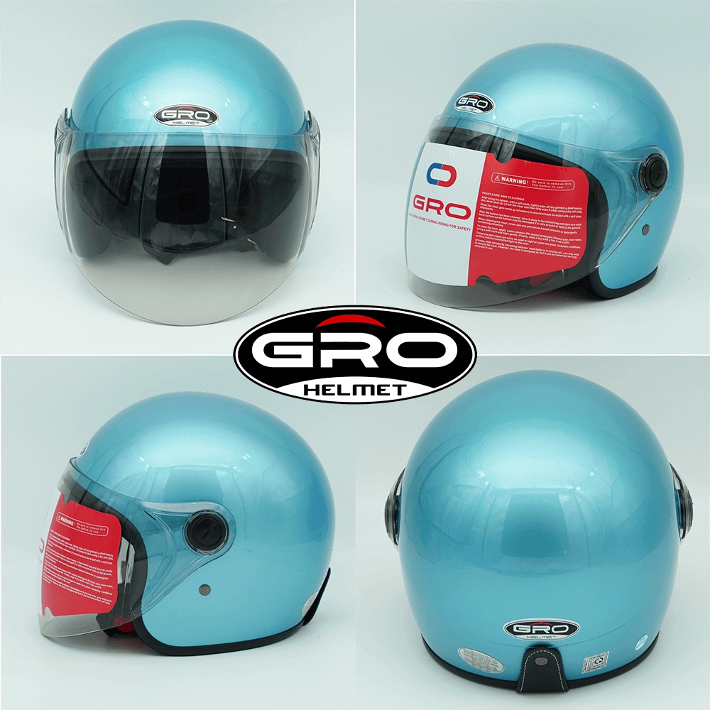 Mũ Bảo Hiểm 3/4 đầu GRO Helmet T818 có kính dài che cả mặt, kiểu dáng thời trang cho nữ, khóa kim loại - Xanh Vespa