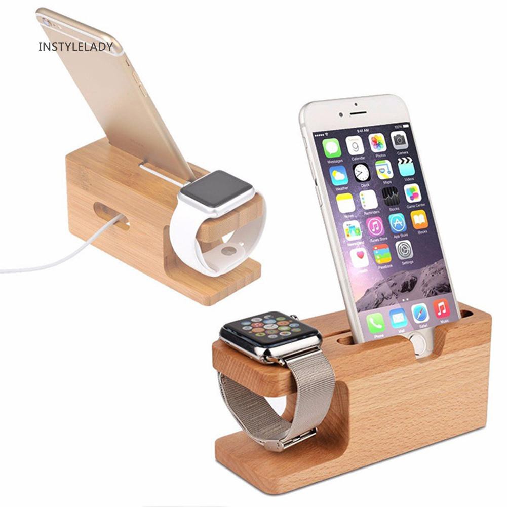 Đế gỗ giữ điện thoại sạc để bàn cho iPhone Apple Watch 38 / 42mm
