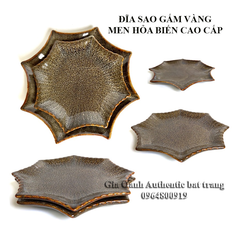 ĐĨA, Khay sao men Gấm vàng HỎA BIẾN &quot;CAO CẤP&quot; - sản xuất tại xưởng gốm sứ Gia Oanh authentic bat trang