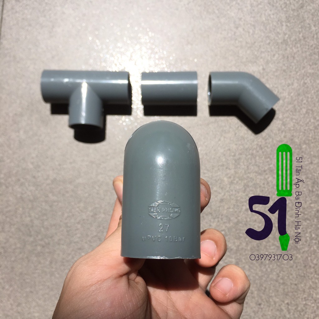 Tê 27 - Cút  27 - Chếch   27 - Măng sông  ống nhựa PVC phi 27 Tiền Phong