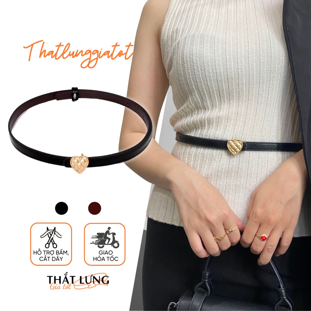 Đai thắt lưng váy nữ mặt trái tim phối đầm - bản mảnh nhỏ 1.3cm TL404 (Hỗ trợ bấm dây nịt) - Thắt Lưng Giá Tốt