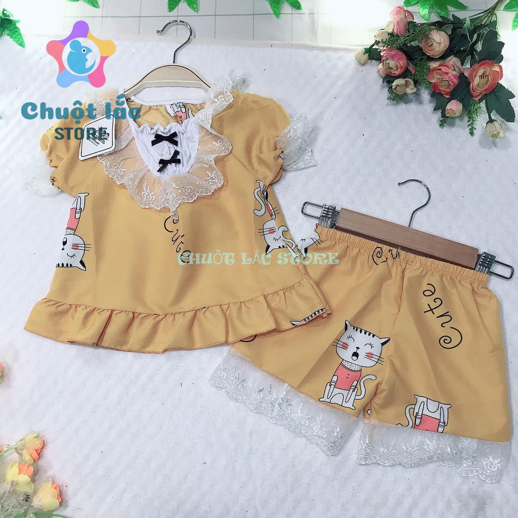 Bộ Quần Áo Bé Gái Chuột Lắc Store Pijama Tay Ngắn Nhún Bèo Kate Thái Cho Bé Gái Từ 8Kg Đến 28Kg