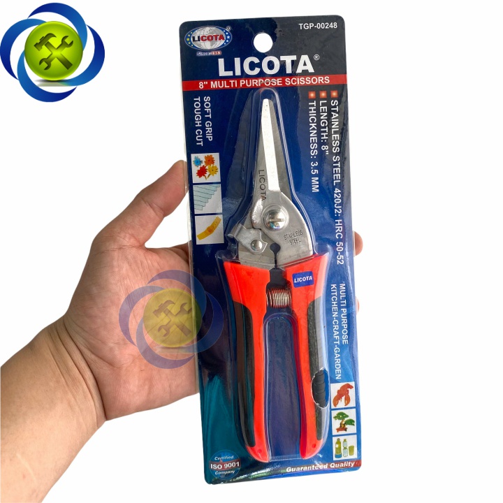 Kéo cắt cành mũi nhọn Licota TGP-00248 loai 8 inch dài 200mm màu cam - đen