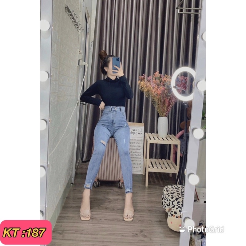 Quần jeans nữ lưng cao mã 187 ôm body lưng siêu cao