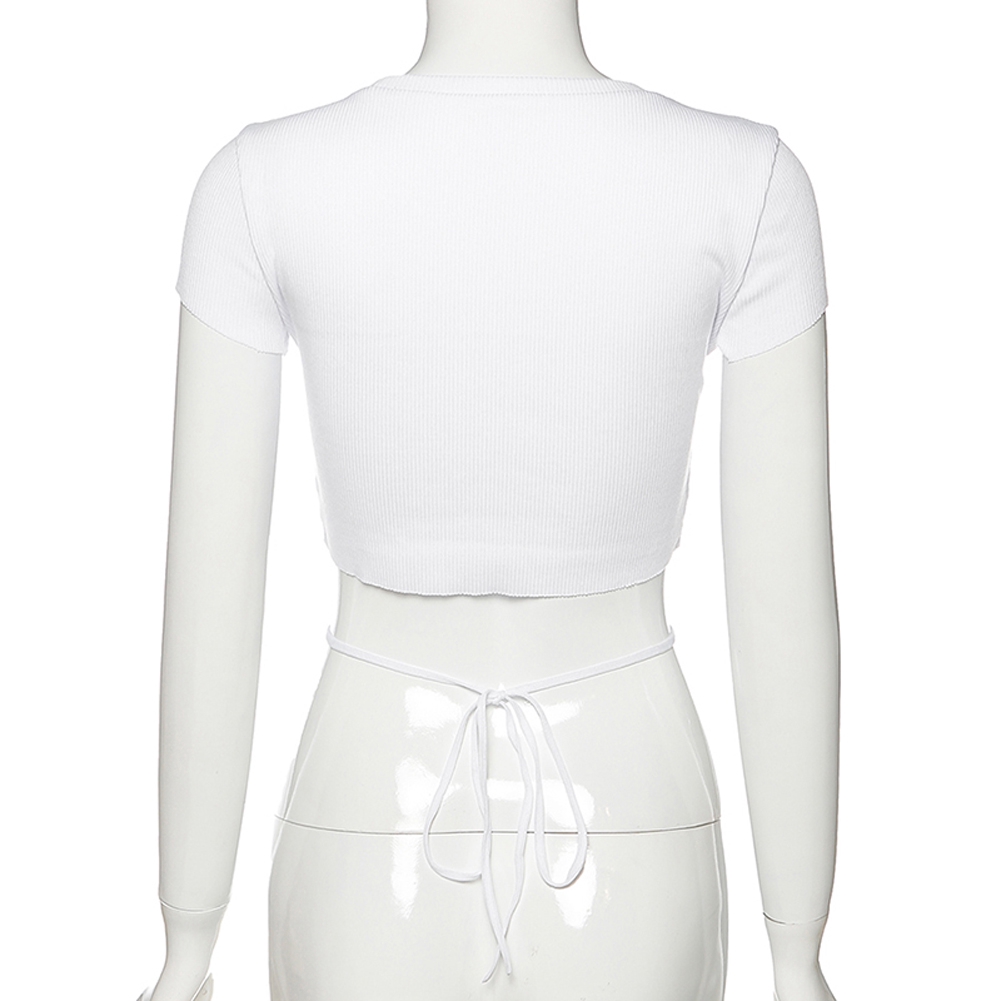 Áo croptop ngắn tay phối dây màu trơn thời trang mùa hè cho nữ