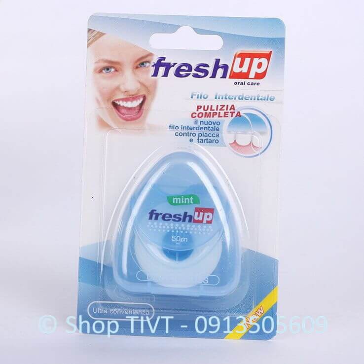 Chỉ nha khoa Fresh Up 50m, hương vị bạc hà, thương hiệu Ý, loại bỏ, làm sạch thức ăn giắt trong khe kẽ răng-TIVT